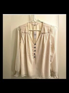 LOFT Cream Blouse with Black Polka Dots